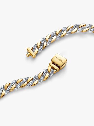Brazalete de cadena cubana de dos tonos en pavé