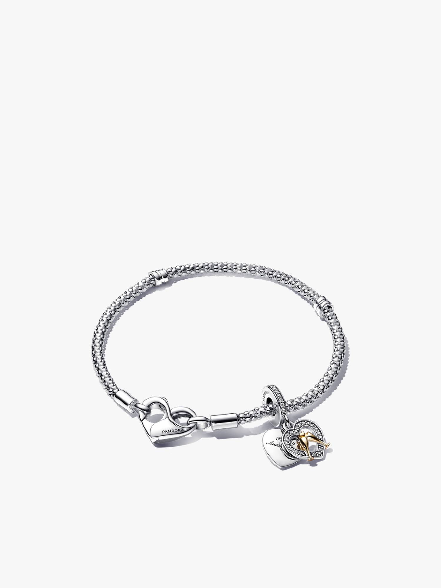 Set de pulsera y charm Happy Anniversary en dos tonos