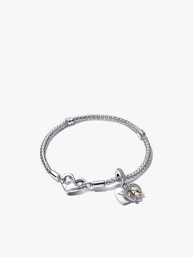 Set de pulsera y charm Happy Anniversary en dos tonos