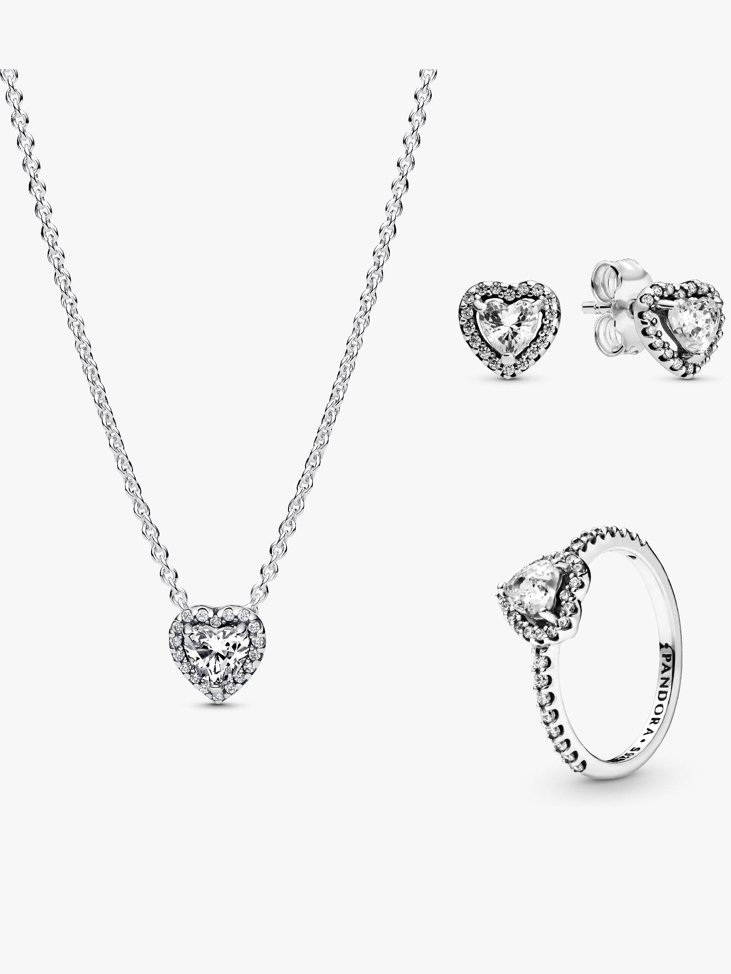 Conjunto de regalo con collar, pendientes y anillo corazón Elevado