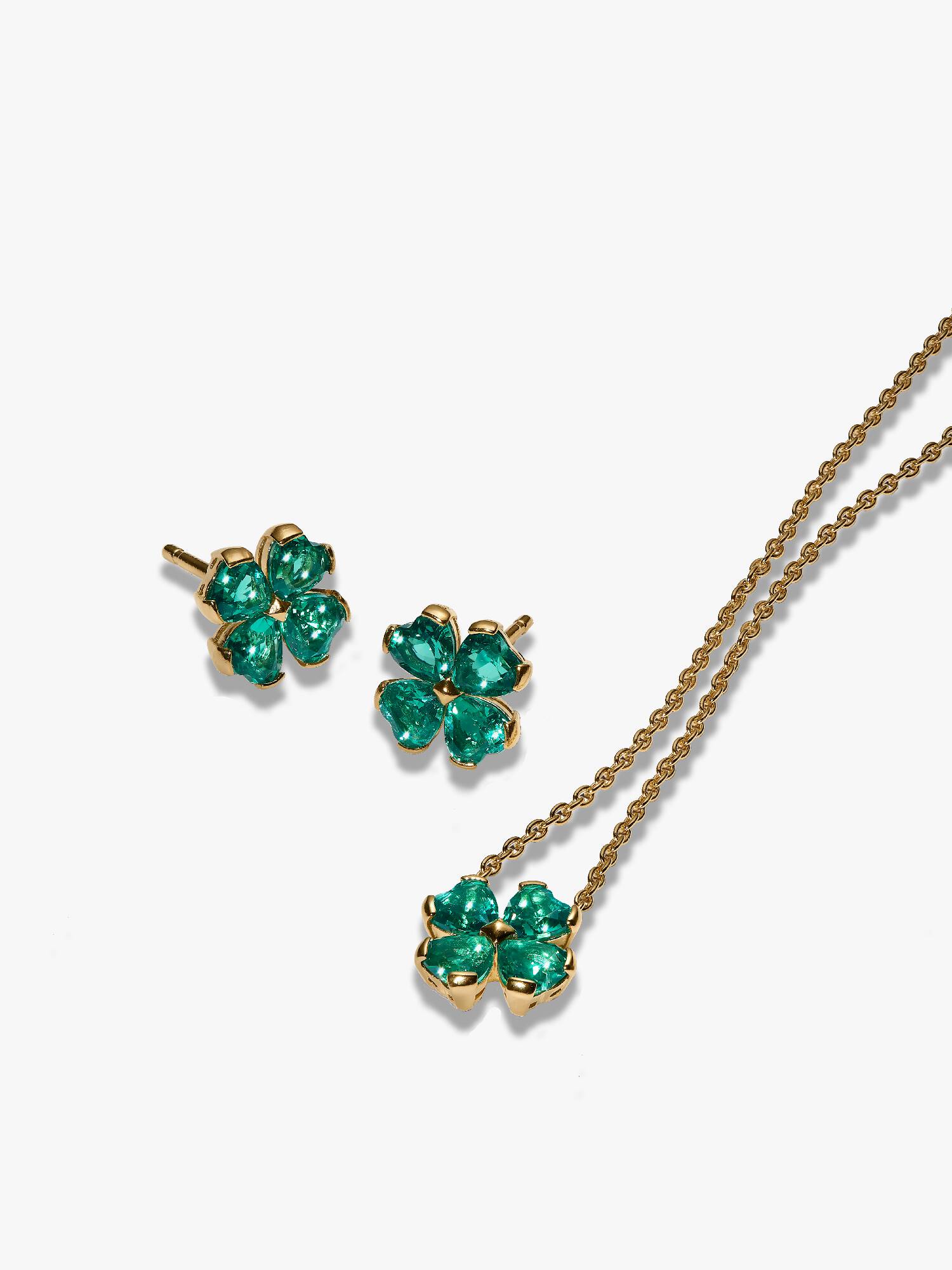 Set Collar y Aretes Trébol Verde de la Suerte
