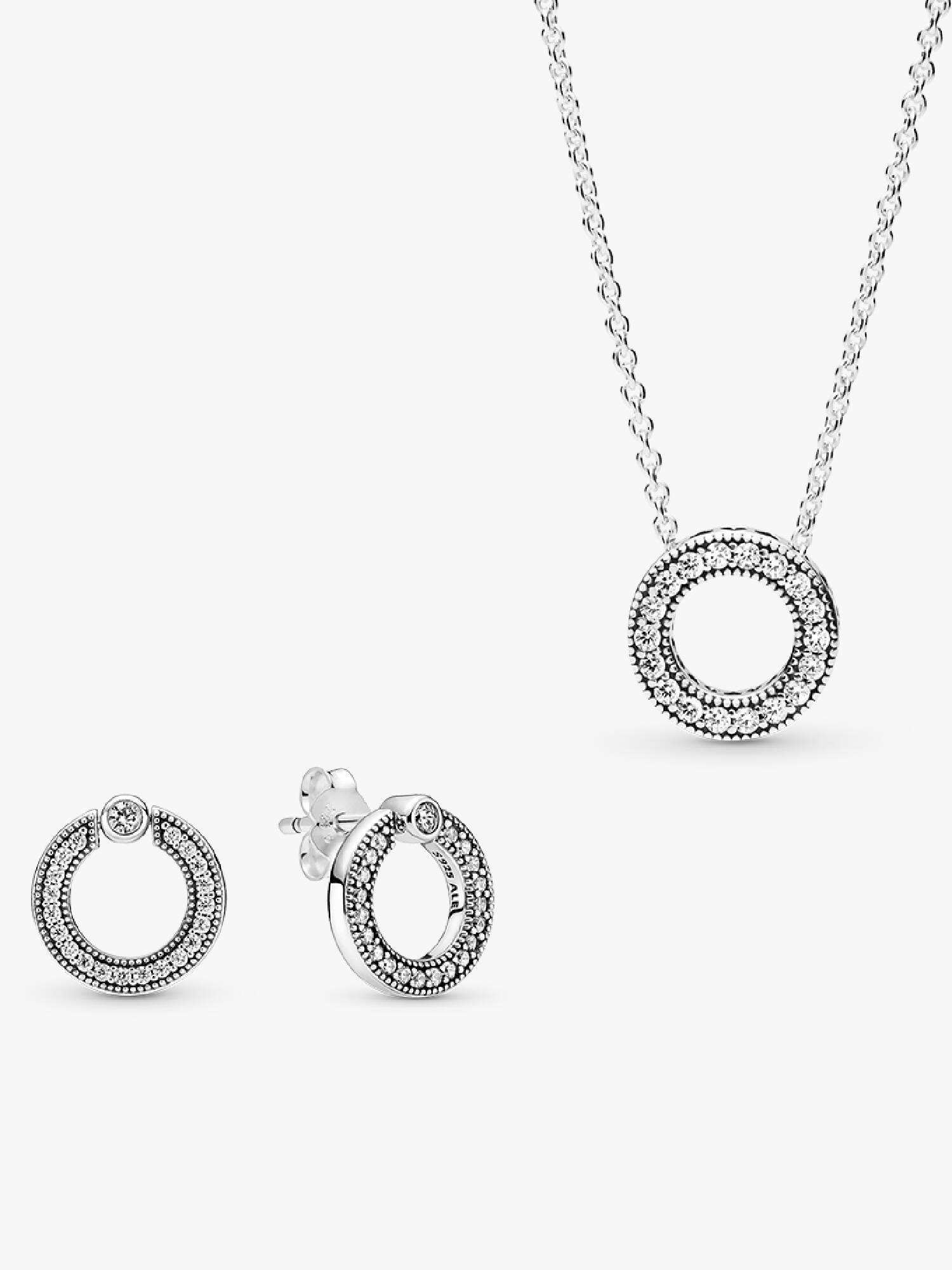 Set de Collar y Aretes Círculo Pavé y Logo