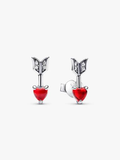 Aretes de botón Flecha y corazón de cristal Murano