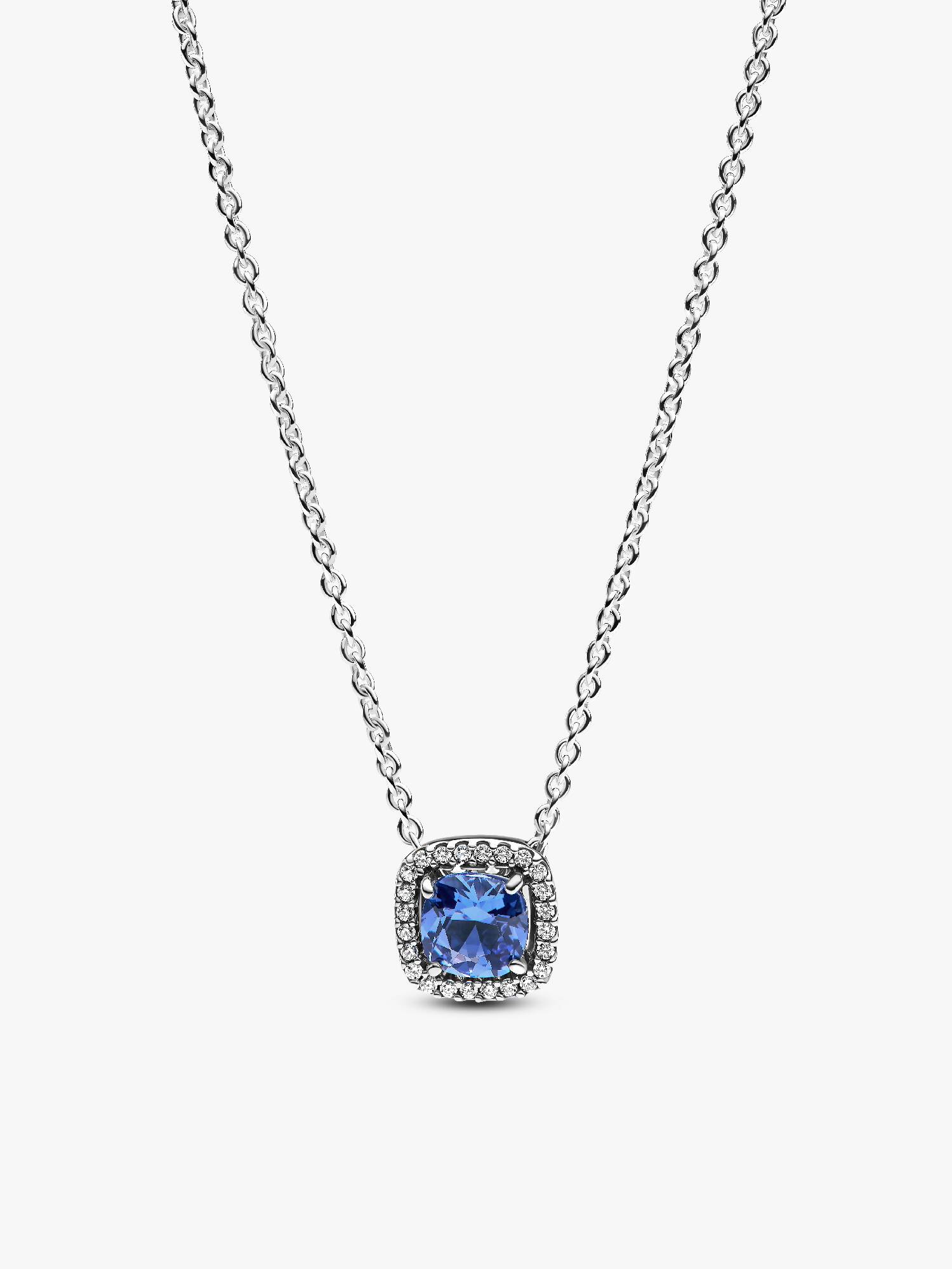Collar con Colgante Halo Cuadrado Azul Brillante