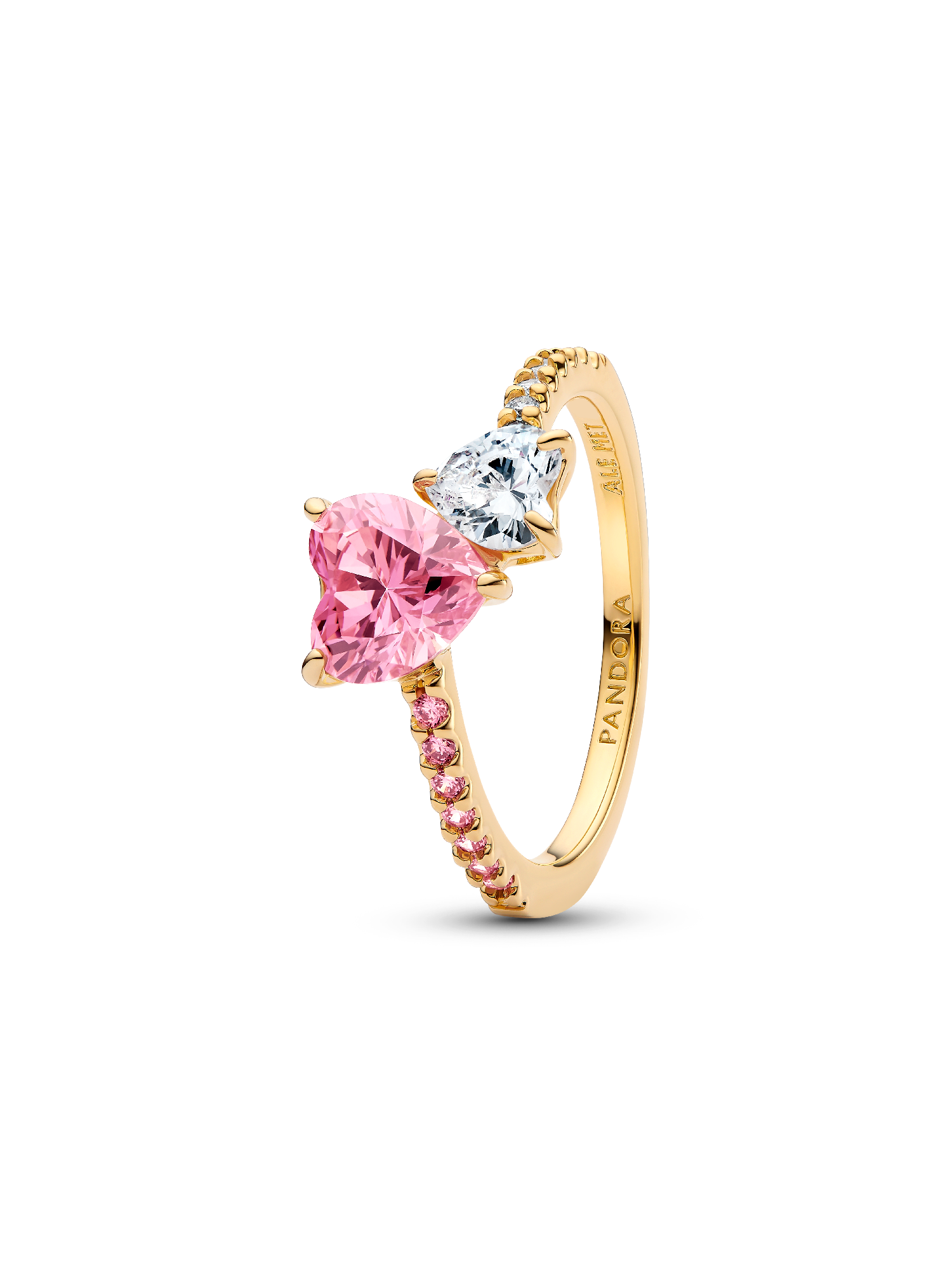 Anillo Brillante Corazón Doble Rosado y Transparente