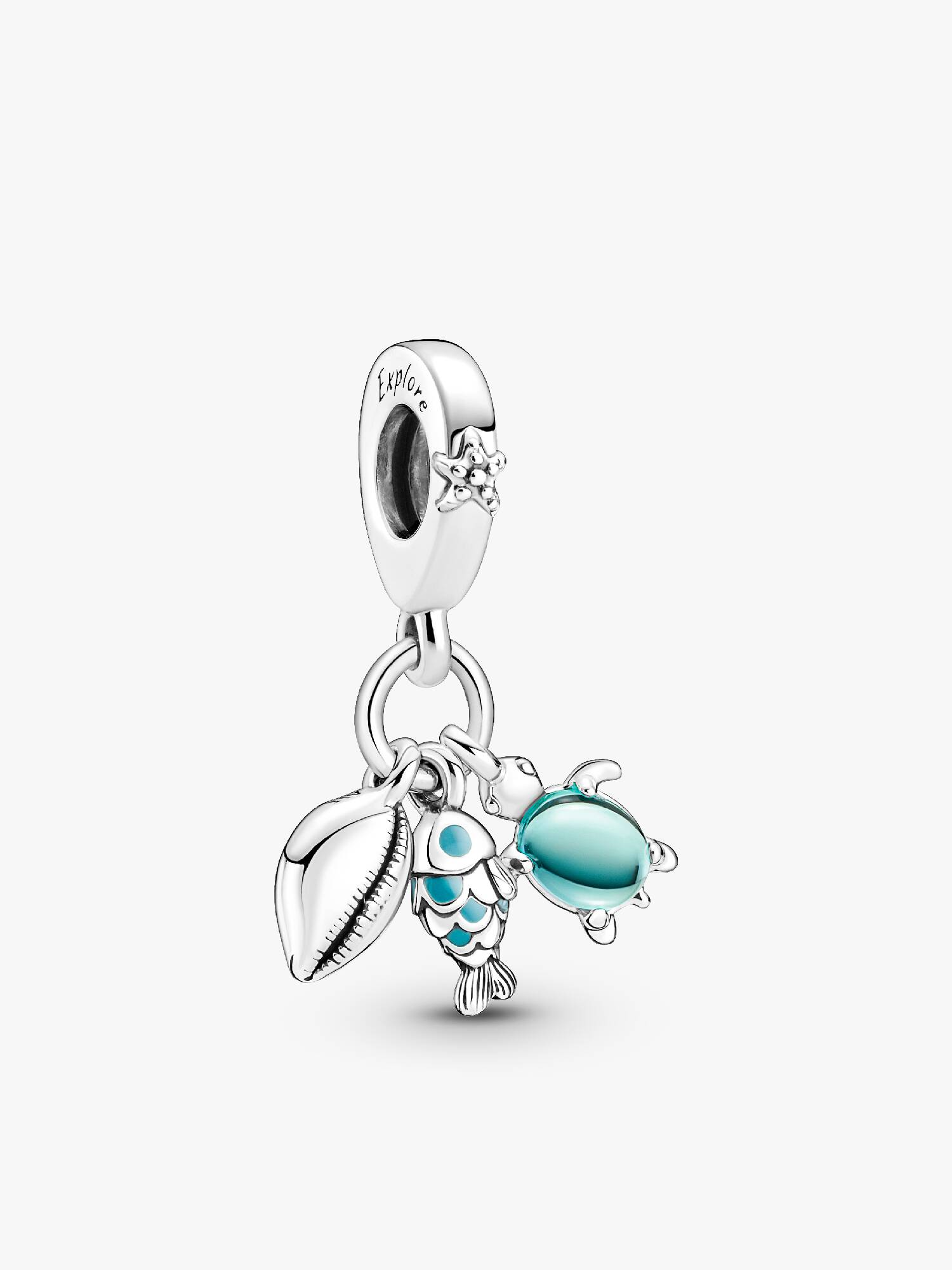 Charm colgante triple pescado, tortuga de mar y concha