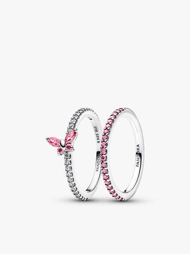 Set de anillos mariposa rosa