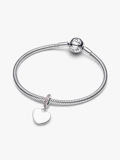 Charm colgante Corazón grabable con piedra color rosa