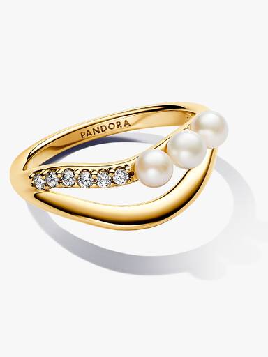 Anillo Doble Banda Forma Orgánica y Perla Cultivada de Agua Dulce Tratada