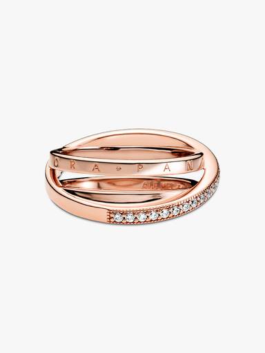 Anillo de banda triple cruzado con pavé