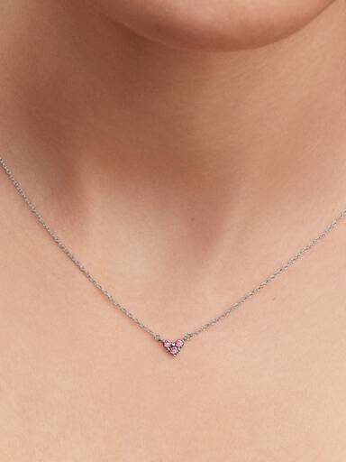 Collar Collier Corazón con tres piedras rosadas