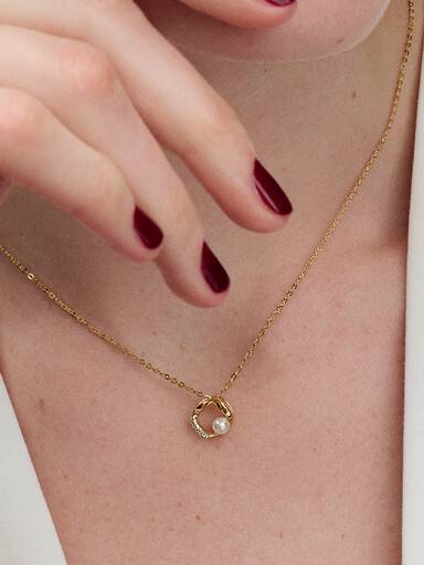 Collar Collier Círculo en pavé con forma orgánica y perlas cultivadas de agua dulce tratada