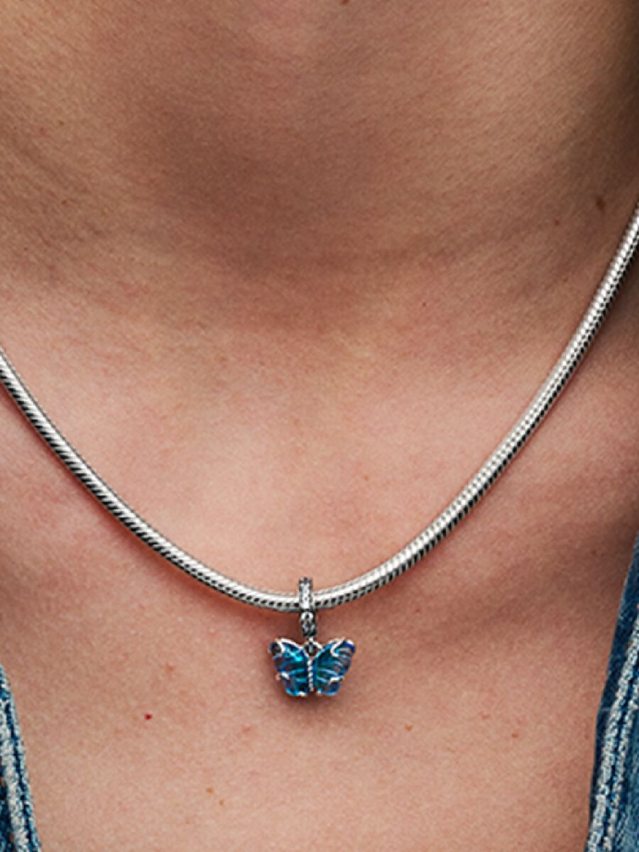 Colgante De Mariposa De Cristal De Murano Azul Para Mujer