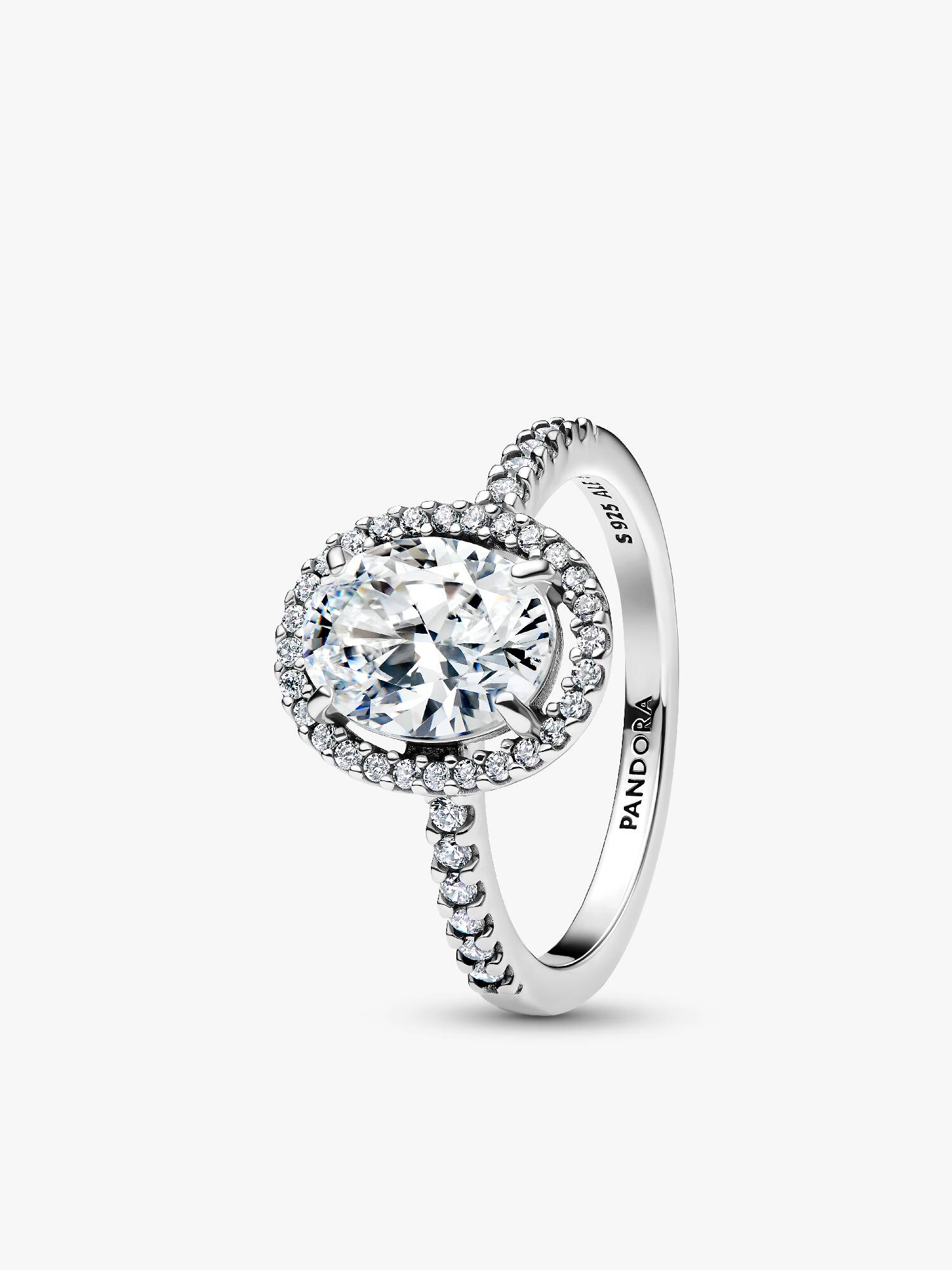 Anillo Halo Ovalado Brillante Plateado