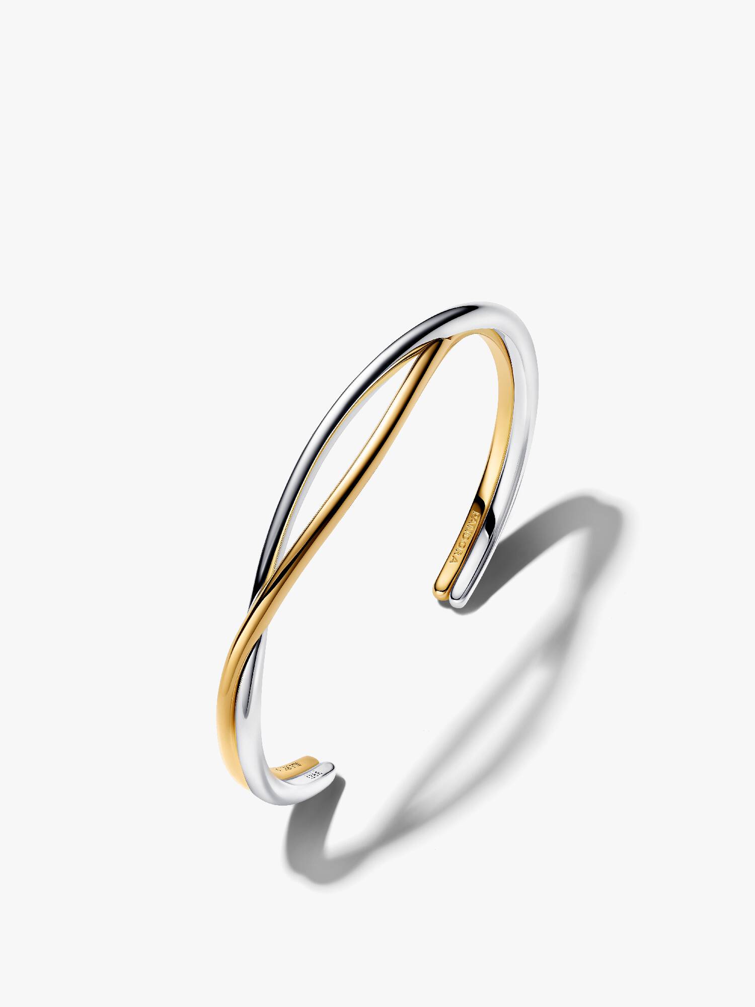 Brazalete rígido abierto entrelazado de dos tonos