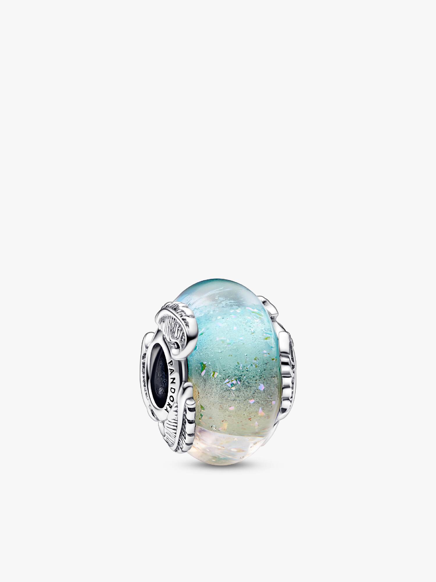 Charm de cristal Murano multicolor y pluma curvada