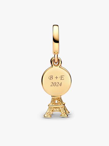 Charm Colgante Doble Grabable Torre Eiffel de París con Diamante Creado en Laboratorio