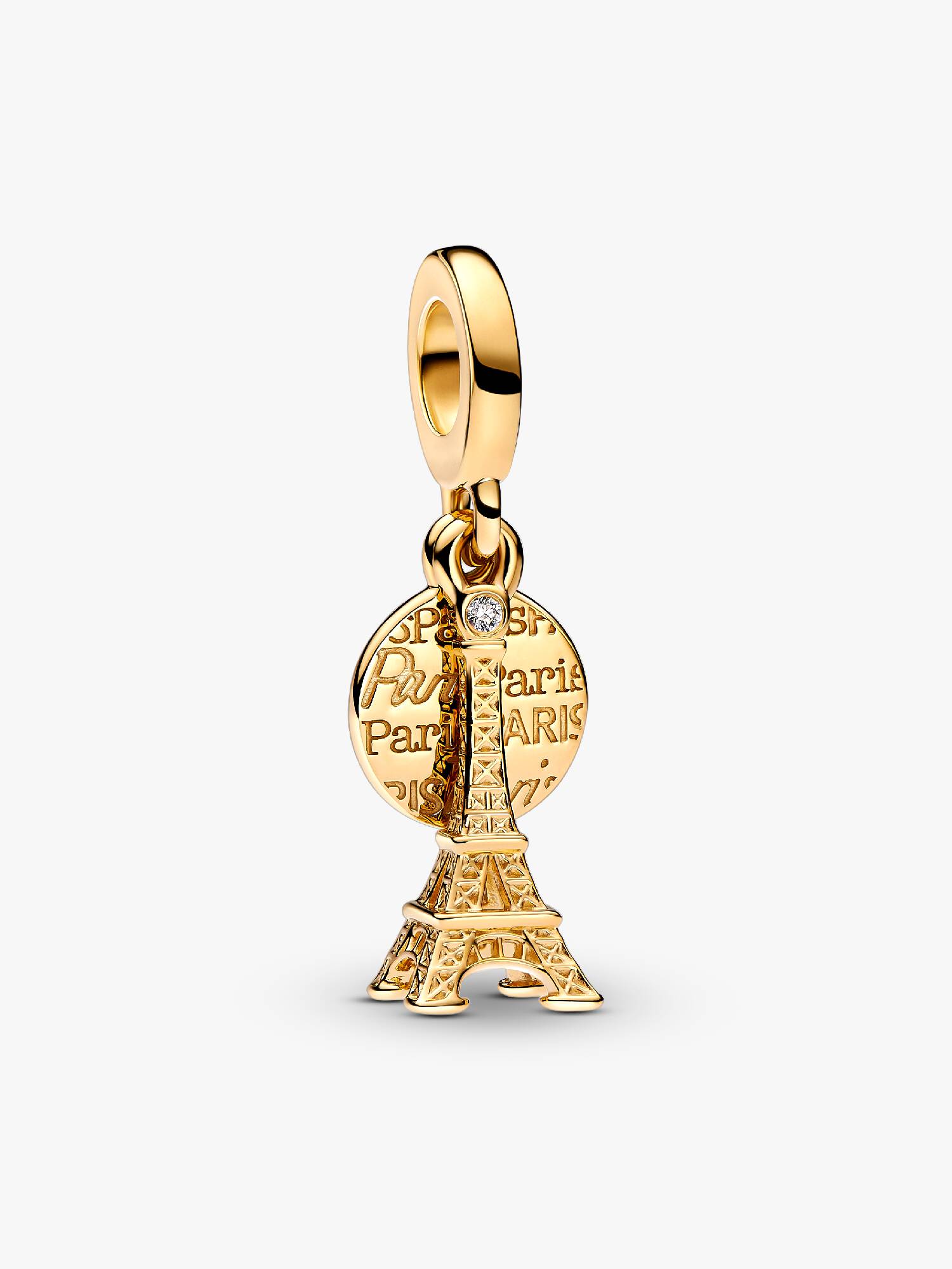Charm Colgante Doble Grabable Torre Eiffel de París con Diamante Creado en Laboratorio