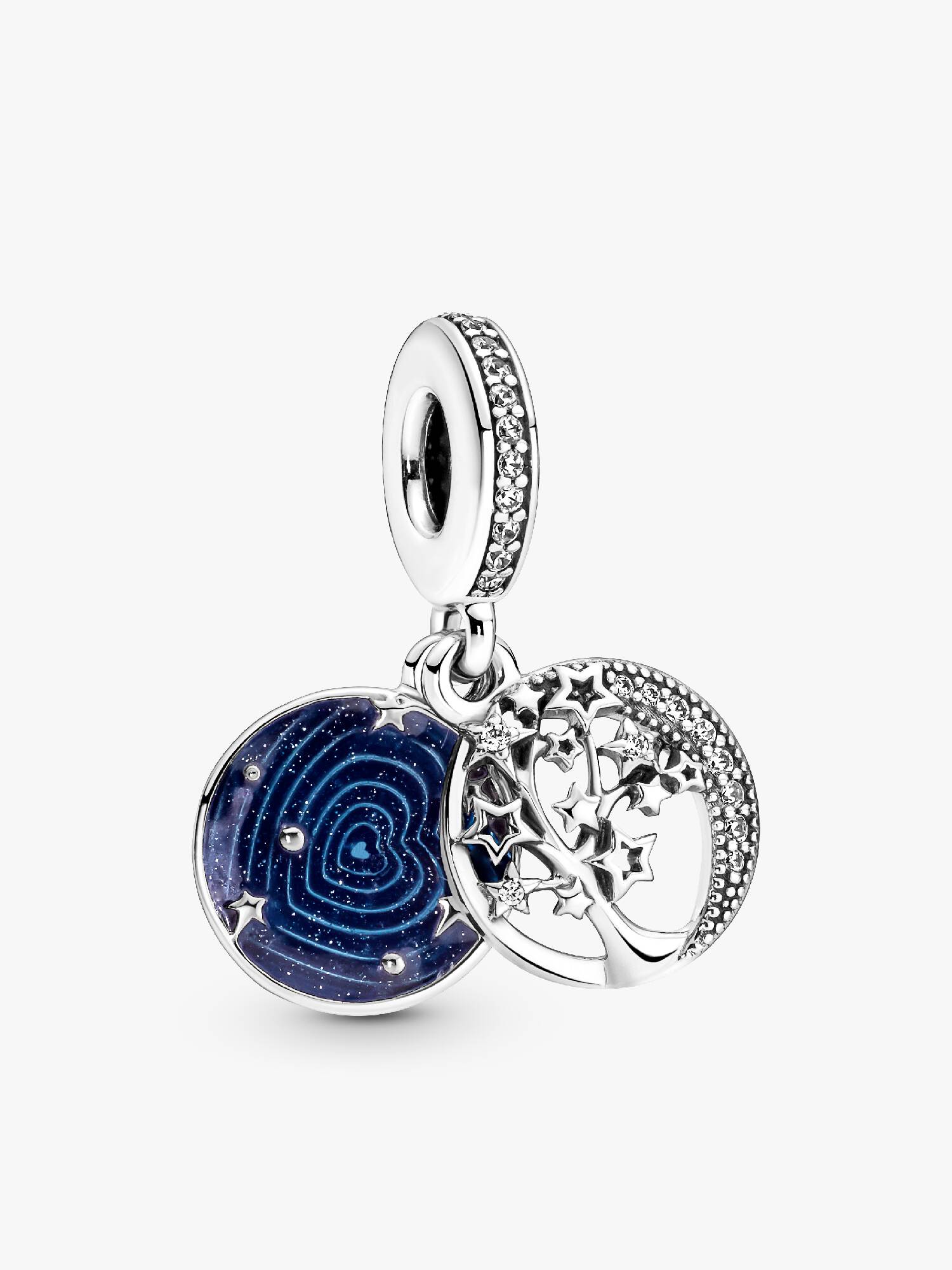 Charm colgante doble Árbol y luna sobre galaxia