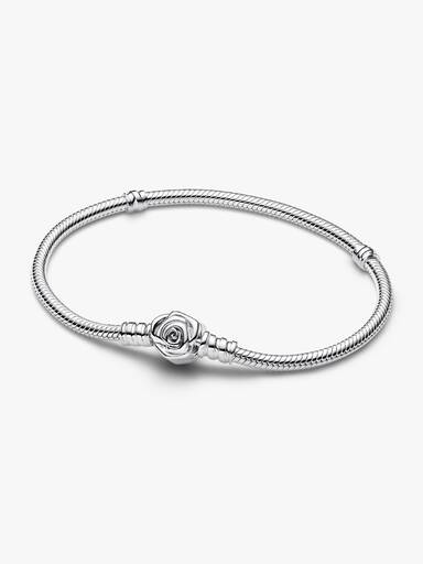 Brazalete Cadena de Serpiente Broche de Rosa en Flor