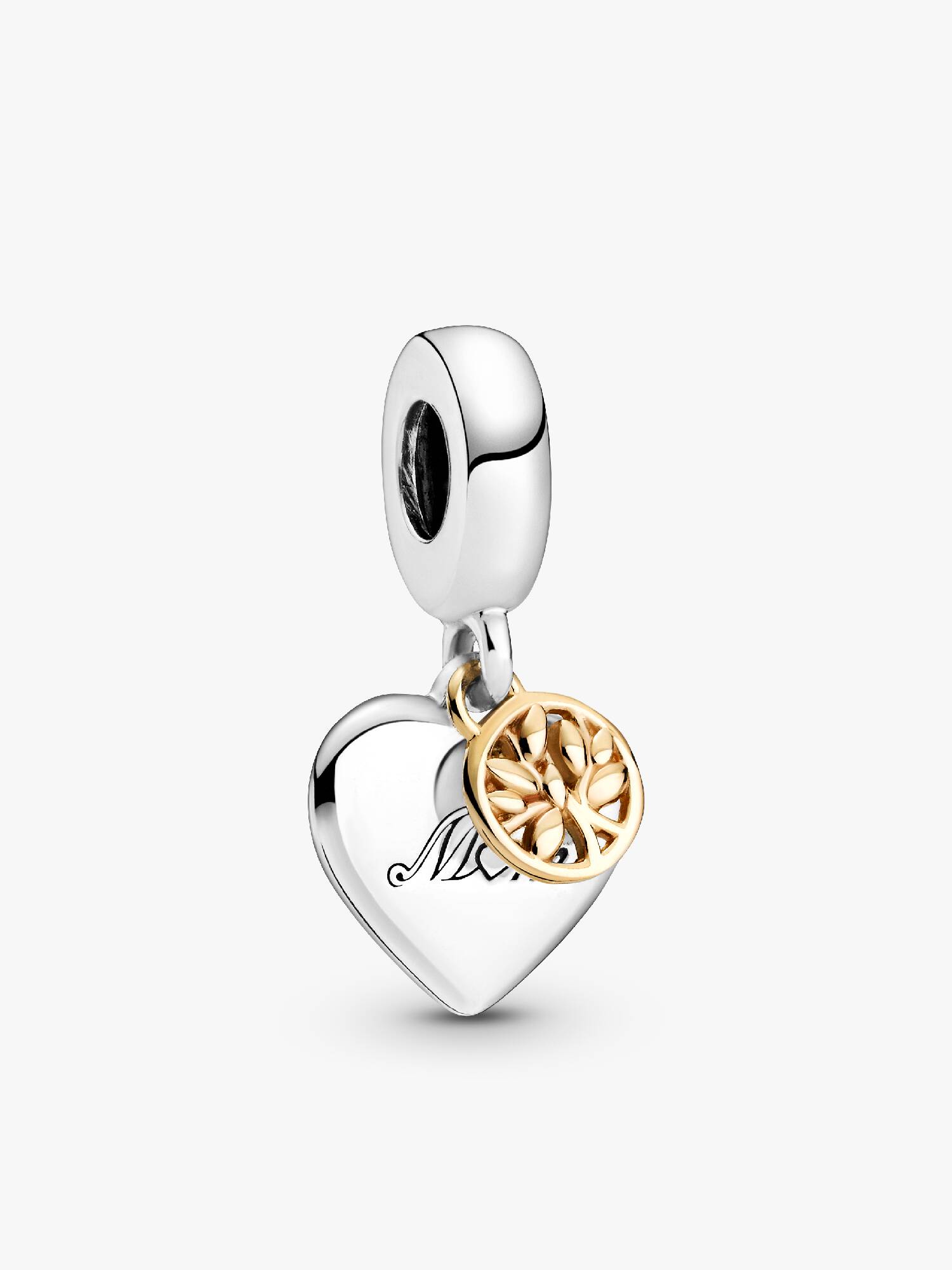 Charm colgante de dos tonos Árbol de familia y corazón