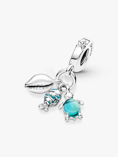 Charm colgante triple pescado, tortuga de mar y concha
