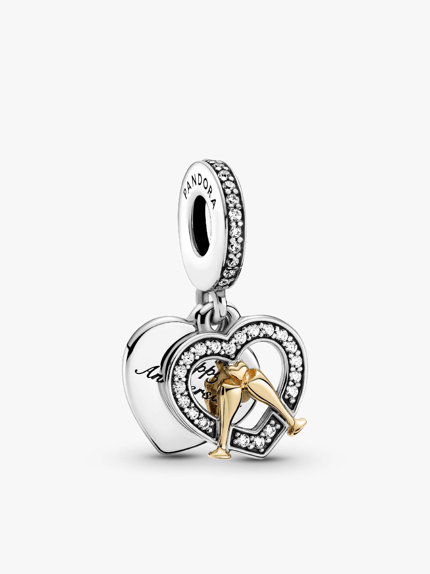 Charm colgante de dos tonos Feliz Aniversario en oro de 14k