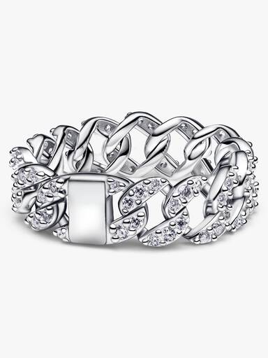Anillo de Cadena Cubana en Pavé