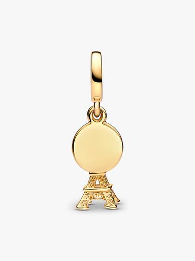 Charm Colgante Doble Grabable Torre Eiffel de París con Diamante Creado en Laboratorio
