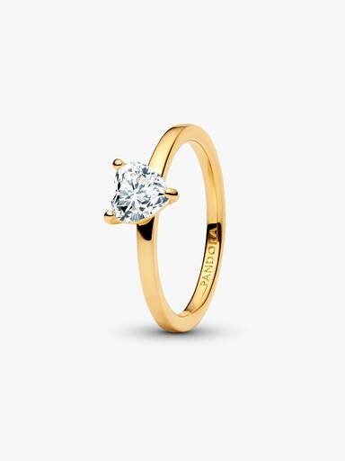 Anillo Solitario Corazón Transparente Brillante