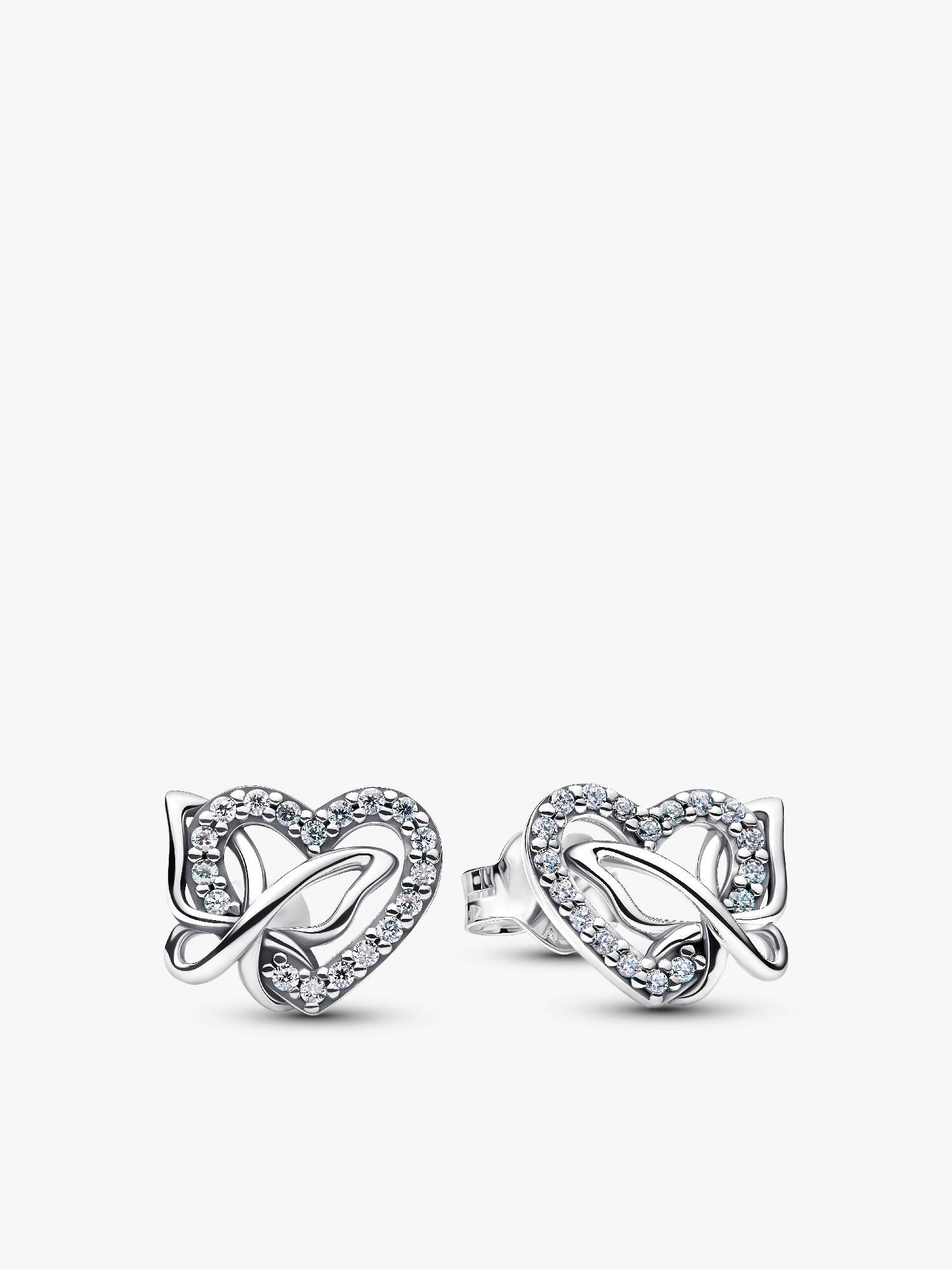 Aretes de botón Corazón y mariposa entrelazados
