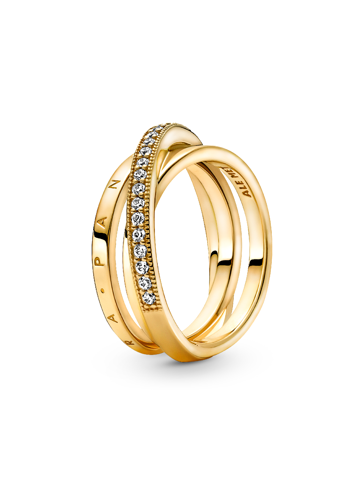 Anillo de banda triple cruzado con pavé