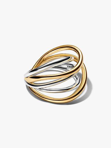 Anillo Bandas Entrelazadas en Dos Tonos