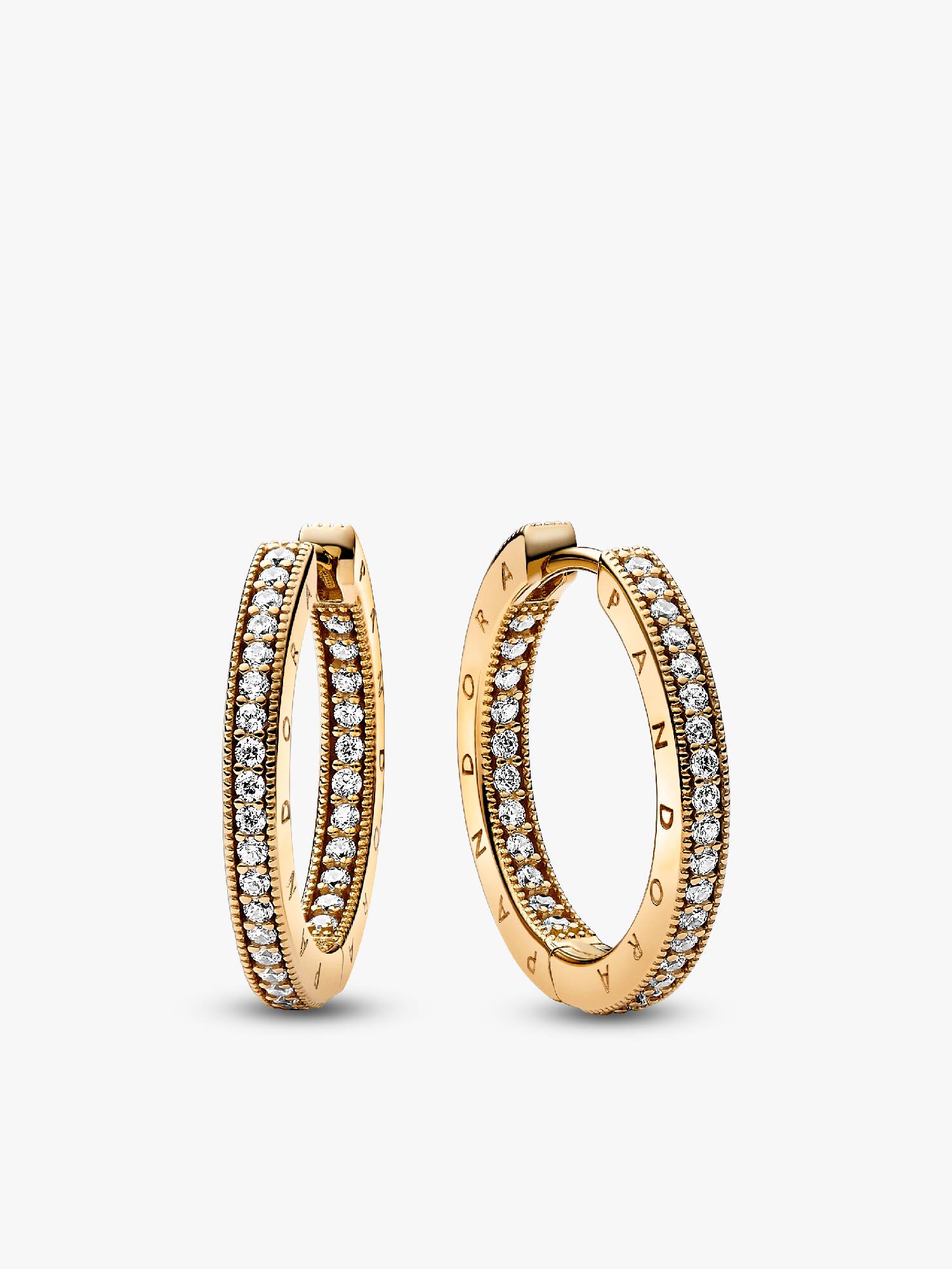 Aretes de aro con logo y pavé de Pandora Signature