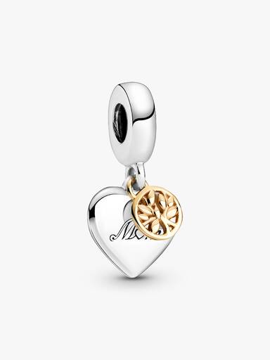 Charm colgante de dos tonos Árbol de familia y corazón