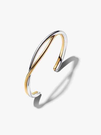 Brazalete rígido abierto entrelazado de dos tonos
