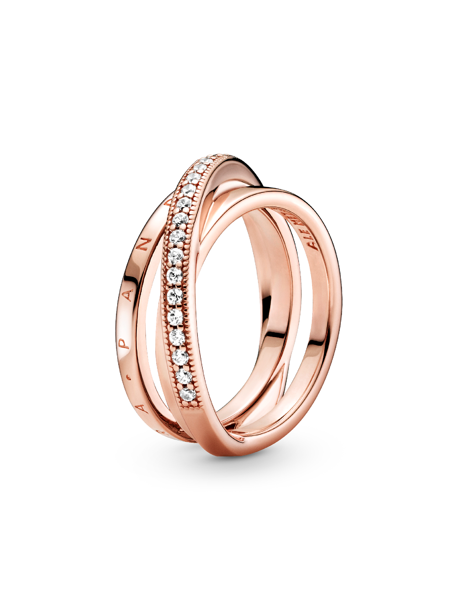 Anillo de banda triple cruzado con pavé