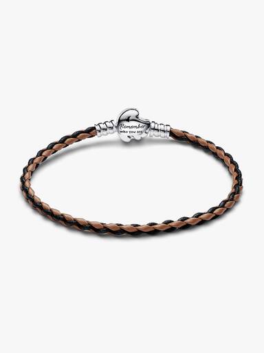 Brazalete de cuero trenzado Pandora Moments con broche del Rey León de Disney