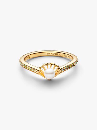 Anillo Concha con perla cultivada de agua dulce tratada de Princesa Ariel de Disney