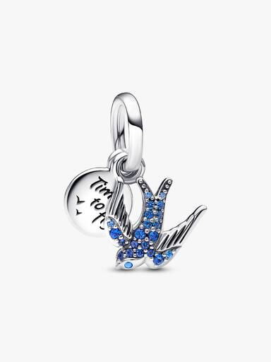 Charm Colgante doble Golondrina reluciente y cita