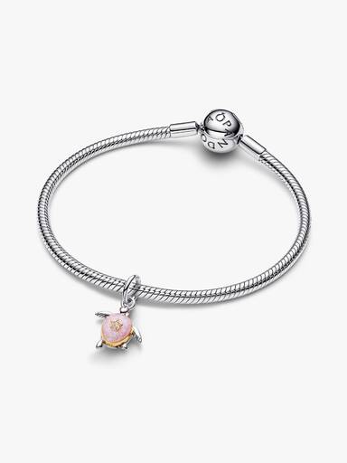 Charm colgante de tortuga marina rosa con diamante cultivado