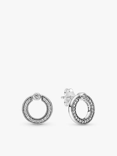 Set de Collar y Aretes Círculo Pavé y Logo