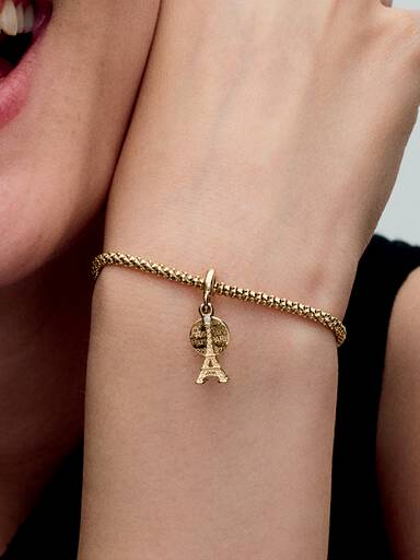 Charm Colgante Doble Grabable Torre Eiffel de París con Diamante Creado en Laboratorio