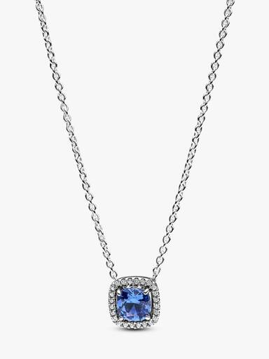 Collar con Colgante Halo Cuadrado Azul Brillante