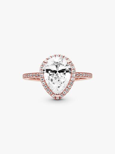 Anillo con halo brillante en forma de gota