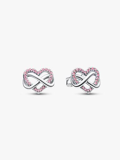 Aretes de botón Corazón Infinito Rosado Brillante