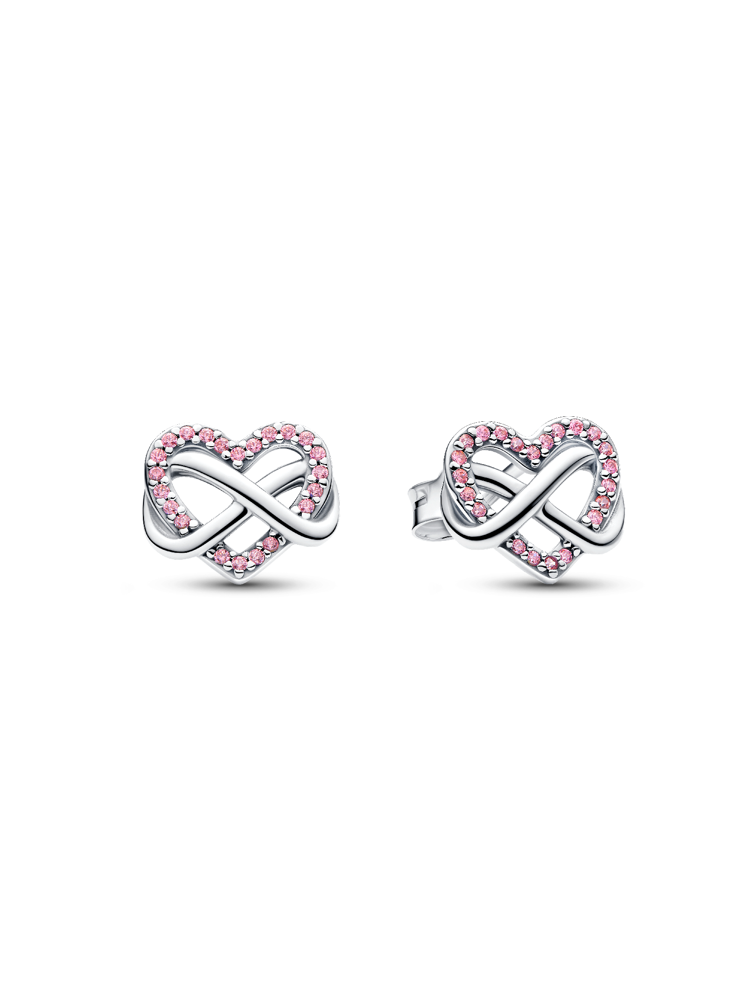Aretes de botón Corazón Infinito Rosado Brillante