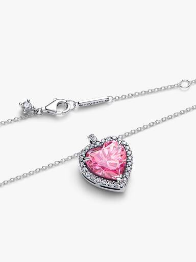 Collar collier Corazón con halo rosa