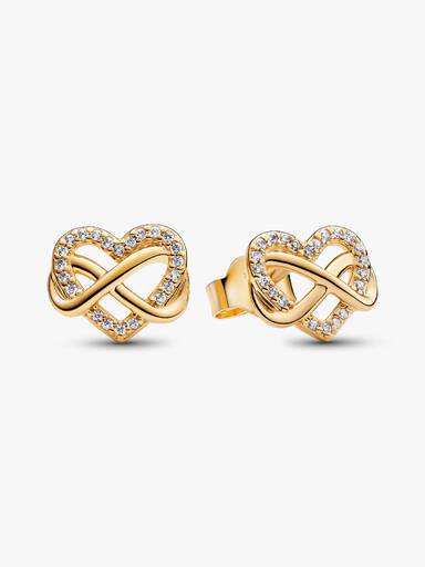 Aretes de botón Corazón infinito Brillante
