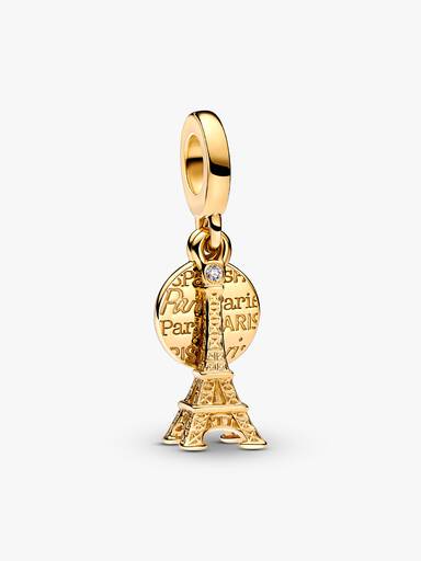 Charm Colgante Doble Grabable Torre Eiffel de París con Diamante Creado en Laboratorio
